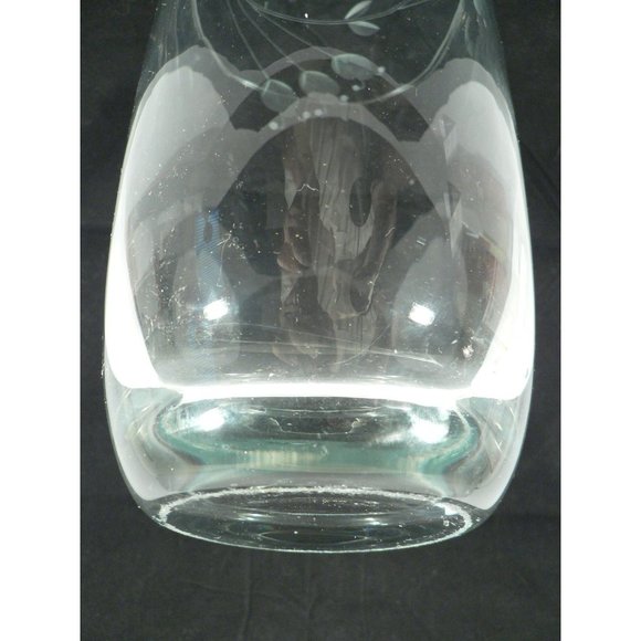 Vase Etched Cylinder Clear Crystal Floral Design Vintage 10.75" - Picture 4 of 13